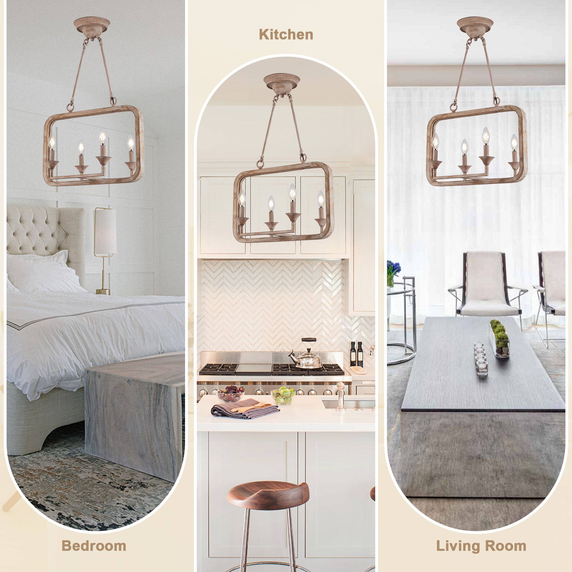 4 - Lights Rustic Distressed Wood Chandelier, 21" Vintage Farmhouse Chandeliers for Dining Room Kitchen Island Lighting