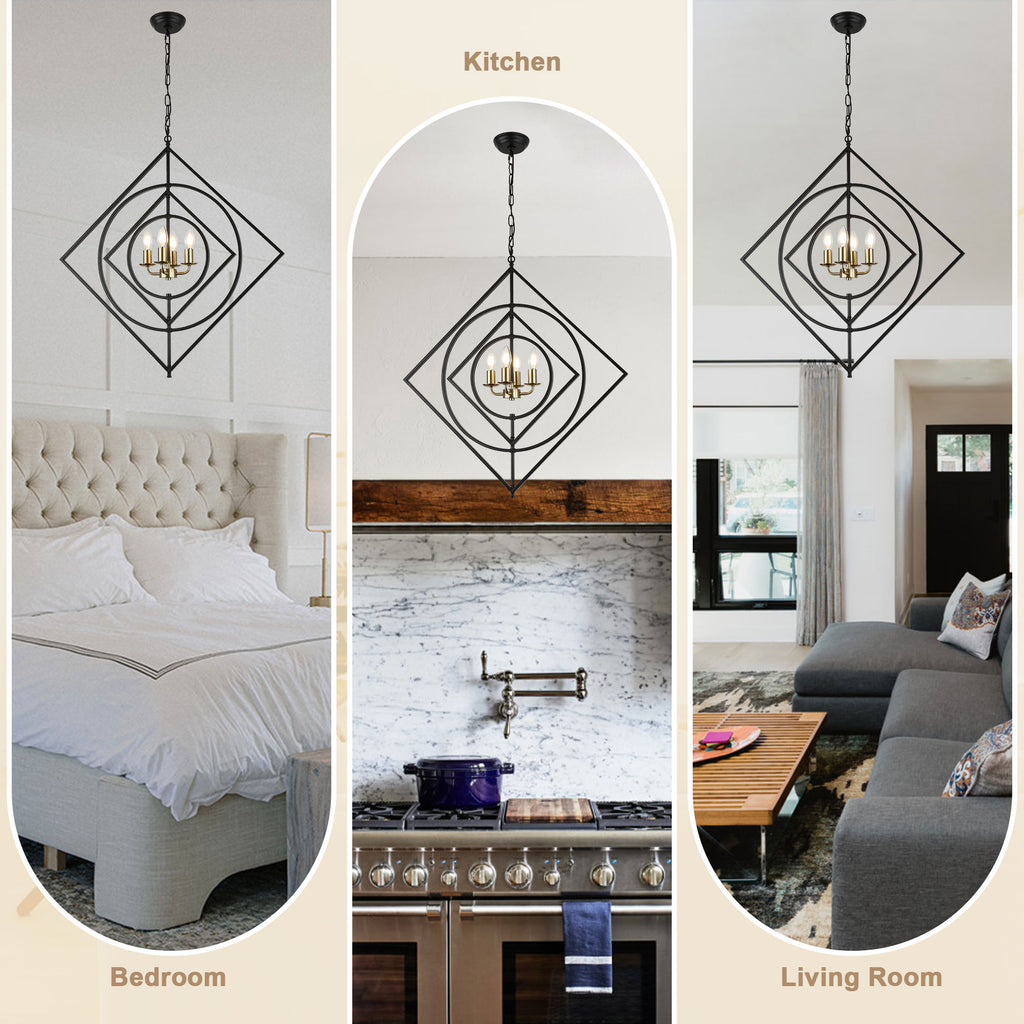 4 - Lights 30.6" Industrial DIY Shape Metal Chandelier with Adjustable Chain, Home Decoration Pendant Light