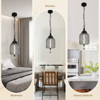 1 - Light Black/Chrome Cylinder Crystal LED Pendant Light, 7.3" Dining Room Light Fixtures Kitchen Island Light