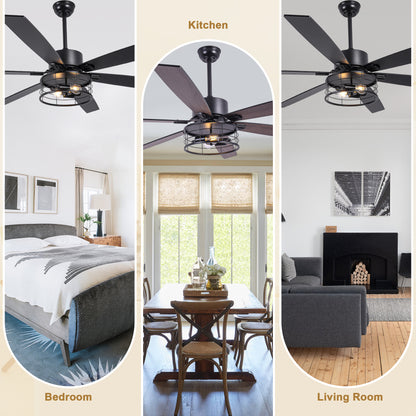 DC256501-BellaDepot 65" Industrial Matte Black Ceiling Fan, Reversible 6-speed Fan with Lights, Remote-controlled Fan