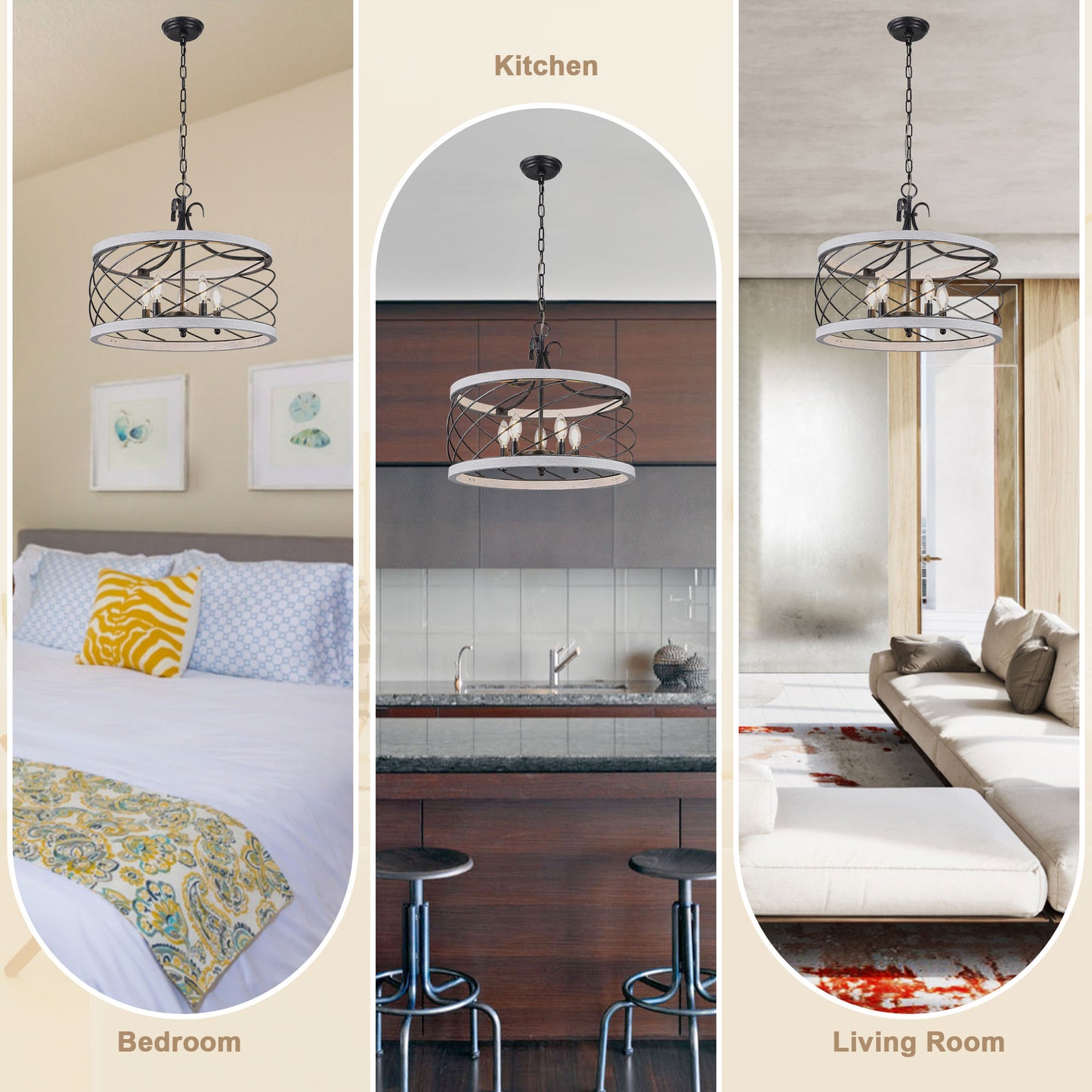 FC4071-21.3" Simple Style Distressed Wood Brown/White Chandelier with Adjustable Chain, for Home Decor