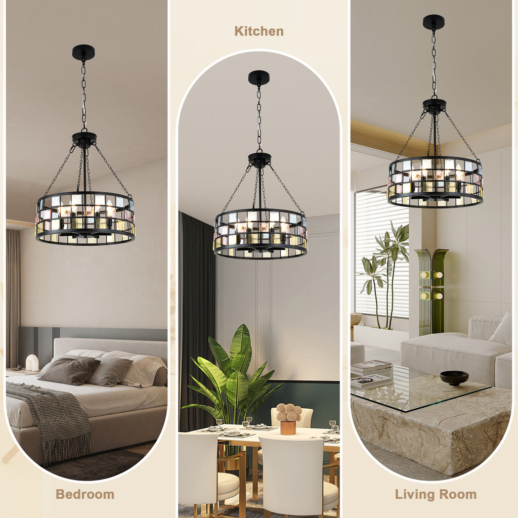 6 - Lights Modern Europe Chandelier, 17.7" Farmhouse Chandeliers for Dining Room with Adjustable Chain