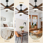 60 Inch 6-Blade Black Farmhouse Large Ceiling Fan with LED Lights and Remote Control, 6 Speeds Reversible Ceiling Fan