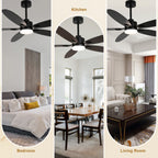 59 Inch Modern Black Ceiling Fan with Dimmable LED Light and Remote Control, 6 Speeds Reversible Ceiling Fan for Large Room