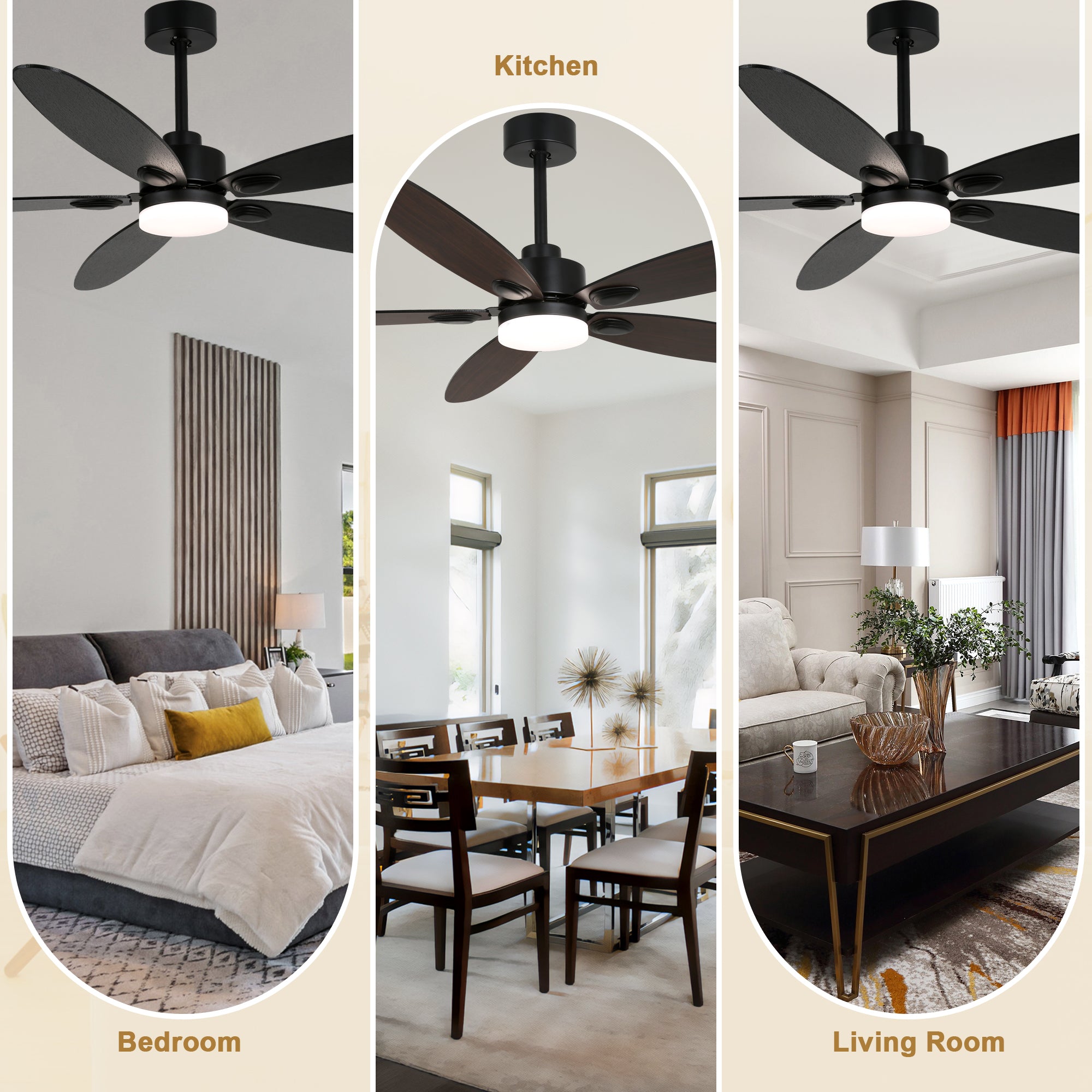 59 Inch Modern Black Ceiling Fan with Dimmable LED Light and Remote Control, 6 Speeds Reversible Ceiling Fan for Large Room