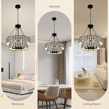 BD4083-Black/White Classic Industrial Chandelier, with Adjustable Chain and Light Kit, Creative Home Decor Light Fixture