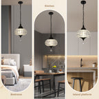 1 - Light Black/Chrome Globe Crystal Pendant Light with LED, 11.2" Dining Room Light Fixtures Kitchen Island Light