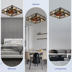 18 Inch Rectangular Industrial Farmhouse Flush Mount Ceiling Fan with Lights and Remote Control, 6 Speeds DC Motor Bladeless Ceiling Fan