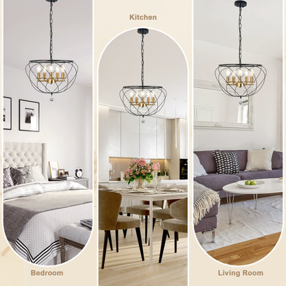 FC4087-Ironwork Geometric Linear Metal Caged Chandelier, with Light Kit and Adjustable Chain