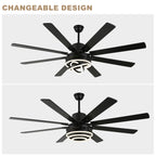 72 Inch Black/Gold/Chrome 8-Blade Modern Extra Large Ceiling Fan with LED Light and Remote, 6 Speeds DC Motor Reversible Ceiling Fan DIY Shade