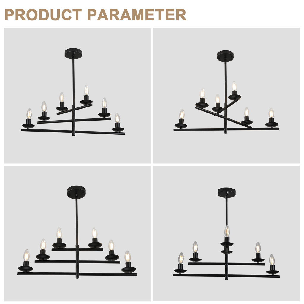 6 Lights Black/Chrome Finish Linear Industrial Chandelier, DIY Shape Linear Chandelier Dining Room Pendant Light