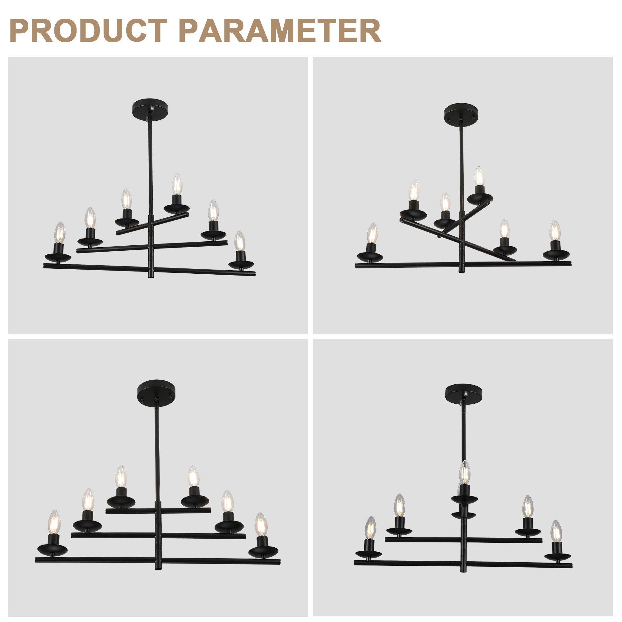 FC4088-BellaDepot 6 Lights Black/Silver Finish Industrial Style Pendant Light, DIY Shape Linear Chandelier