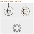 19.7 Inch Modern Round LED Chandelier with DIY Shade, Black Industrial Pendant Light Height Adjustable