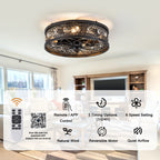 Retro 19 Inch Retractable Ceiling Fan with Light Reversible Quite DC Motor Ceiling Fan Remote APP Control Flush-Mount Fan with Light for Bedrooms, Living Rooms, Kitchens