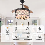 42 Inch Farmhouse Retractable Ceiling Fan with Lights and Remote Control, 6 Speeds DC Motor Bladeless Ceiling Fan for Bedroom