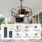 24 Inch Industrial Farmhouse Outdoor Caged Ceiling Fan with LED Lights and Remote, 6 Speed DC Motor Patio Ceiling Fan Waterproof