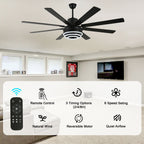 72 Inch Black/Gold/Chrome 8-Blade Modern Extra Large Ceiling Fan with LED Light and Remote, 6 Speeds DC Motor Reversible Ceiling Fan DIY Shade