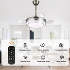 36 Inch Chrome Modern Retractable Ceiling Fan with LED Light and Remote, 6 Speeds DC Motor Bladeless Fandelier Ceiling Fan