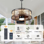 HW2307-BellaDepot 23.6" Imitation Rattan Outdoor Ceiling Fan with Remote and LED Lights, DC Motor 6 Speeds Ceiling Fan