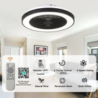 19 Inch Modern Smart Flush Mount Ceiling Fan with Dimmable LED Light and Remote, 6 Speeds DC Motor Bladeless Ceiling Fan for Low Profile with RGB Light