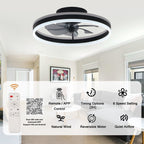 20 Inch Modern Smart Flush Mount Ceiling Fan with Dimmable LED Light and Remote, 6 Speeds DC Motor Reversible Bladeless Celing Fan for Bedroom