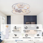 Industrial 20 Inch Caged Flush Mount Ceiling Fan with Light Quiet Reversible DC Motor with Remote Control Small Ceiling Fan Modern 7 Blades Ceiling Fan with Light Suit for Bedroom，Kitchen