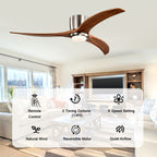 Farmhouse 52 Inch Flush Mount Ceiling Fan with LED Light Quiet DC Motor Ceiling Fan with Light 6-Speed Remote Control Ceiling Fan with Light Suit for Bedrooms, Living Rooms, Kitchens