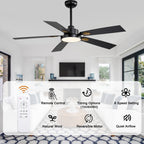 52 Inch Modern LED Ceiling Fan with Light and Remote,6 Speeds DC Motor Reversible Ceiling Fan for Living Room