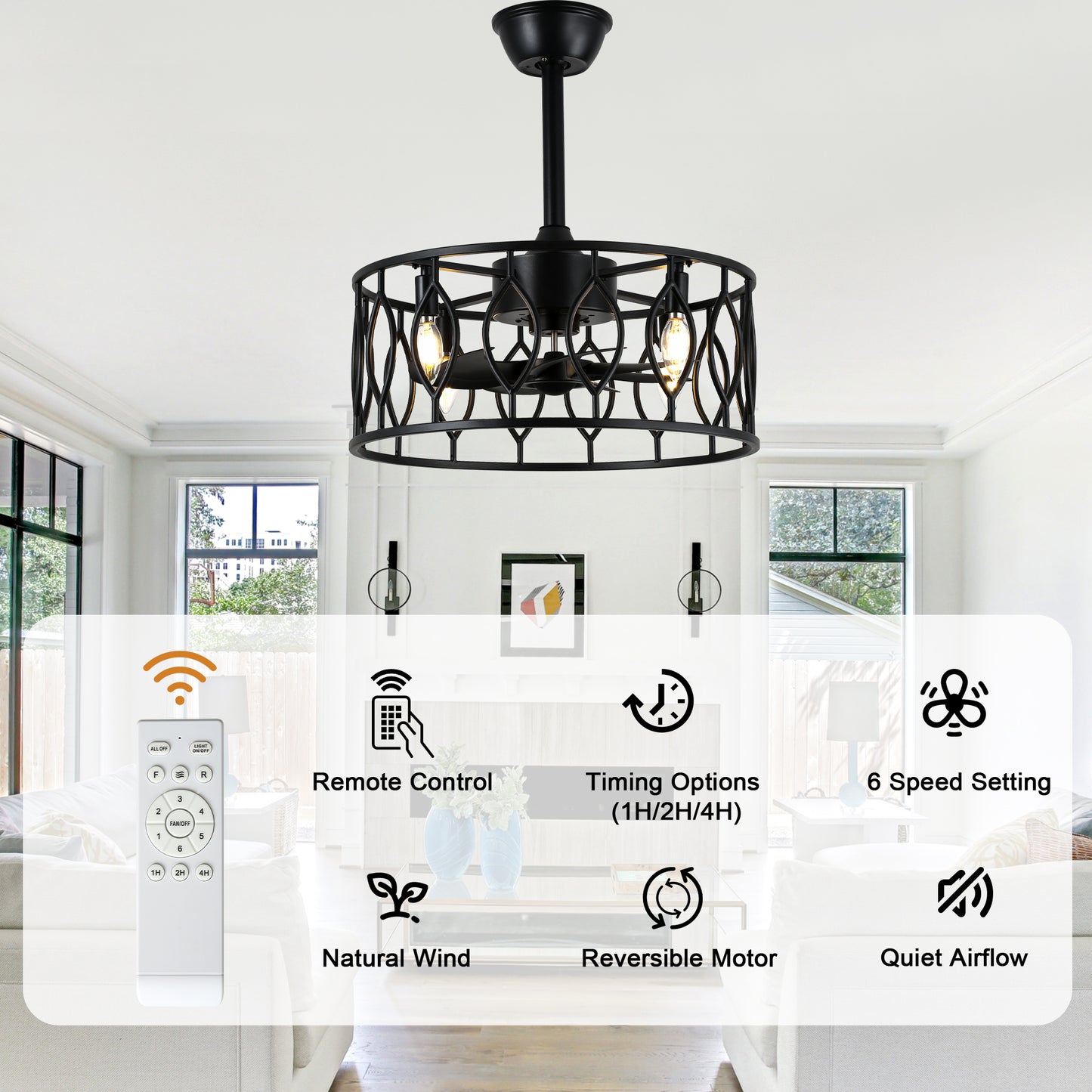 DC255204-BellaDepot 19" Artistic Wrought Iron Cage-Style Mini Ceiling Fan with Lights, Industrial-Style Vintage Creative Home Decor Fan Light