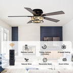 Bohemian 52 Inch Flush Mount Ceiling Fan with Light Quiet DC Motor Reversible 5 Fan Blades Farmhouse Ceiling Fan with Light Remote Control 6 Adjustable Speed Ceiling Fan Suit for Bedrooms, Kitchens, Living Rooms