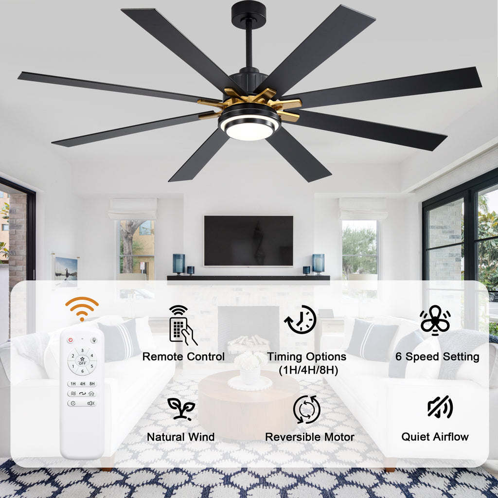 72 Inch Modern Ceiling Fan with LED Light and Remote Control, 6 Speeds DC Motor Reversible Large Ceiling Fan for Living Room