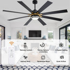 72 Inch Modern Ceiling Fan with LED Light and Remote Control, 6 Speeds DC Motor Reversible Large Ceiling Fan for Living Room