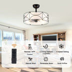 Bohemia Style 20 Inch Caged Retractable Ceiling Fan with Light Quiet Reversible DC Motor 6 Speed Timer Remote Control Ceiling Fan Adjustable Down Rods Ceiling Fan Suit for Kitchen, Bedroom,Living Room