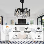 19 Inch Modern Black Drum Caged Ceiling Fan with Lights and Remote, 6 Speeds DC Motor Reversible Bladeless Fandelier Ceiling Fan