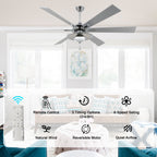 DC7204-BellaDepot 72" Silver/Black Finish Modern Urban Crystal Reversible Ceiling Fan with Remote and LED Light Kit, Large Size Ceiling Fan