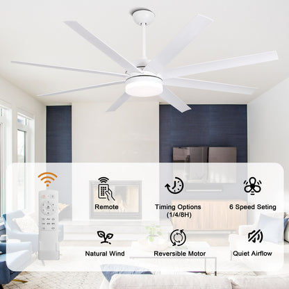 DC6505GED-65" 8 Blades Simple Modern Reversible Ceiling Fan with Remote and LED Light Kit Included, 6-speed Dimmable Ceiling Fan