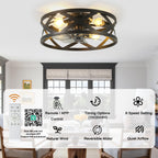 20 Inch Black Industrial Ceiling Fan with Light and Remote, 6-Speed DC Motor Bladeless Ceiling Flush Mount & Downrod Options