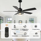 52 Inch Modern Glam Crystal Ceiling Fan with Light and Remote, 6-Speed Reversible DC Motor Large Ceiling Fan for Living Room