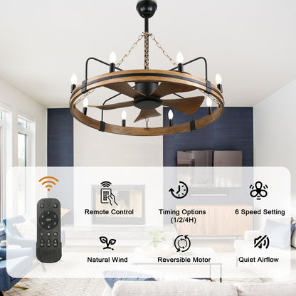 DC3670-BellaDepot Retro Chandelier Style Ceiling Fan with Remote Control, DC Motor 6 Speeds Fan with Lights