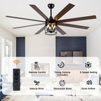 Industrial 72 Inch Large Ceiling Fan with Light Quiet Reversible DC Motor with Remote Control Ceiling Fan Adjustable Downrods Ceiling Fan Suit for Bedroom, Living Room
