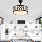 20 Inch Modern Drum Cage Ceiling Fan with Light and Remote, DC Motor 6-Speed Reversible Fandelier Bladeless Ceiling Fan for Bedroom