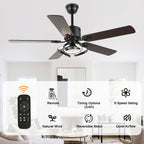 52 Inch Black/Chrome Modern Ceiling Fan with Led Light and Remote Control, 6 Speeds DC Motor Reversible Ceiling Fan for Living Room