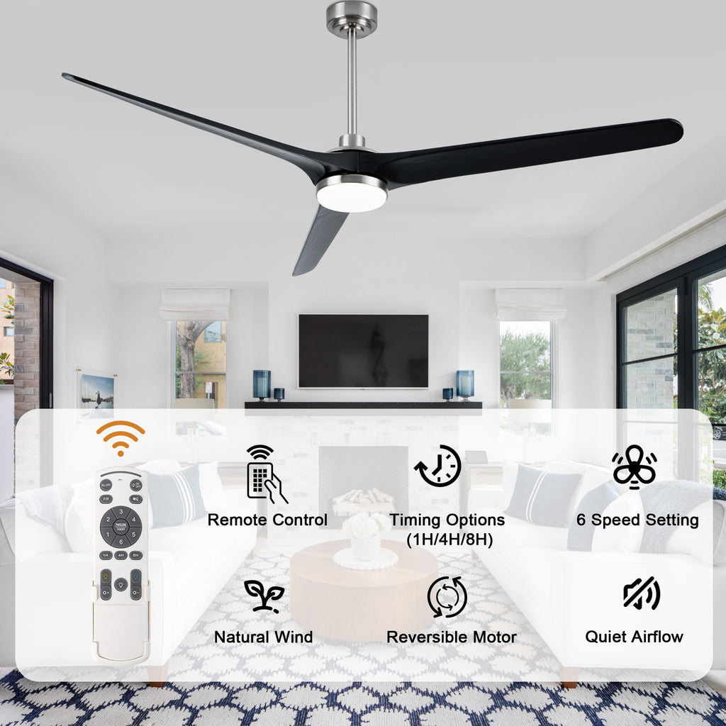 72 Inch Modern Farmhouse Extra Large Ceiling Fan with Dimmable LED Light and Remote, 6 Speeds DC Motor Reversible Ceiling Fan for Large Room
