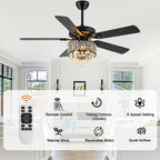52 Inch Modern Luxury Crystal Ceiling Fan with Light and Remote Control, 6 Speeds DC Motor Chandelier Ceiling Fan for Living Room