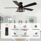 52 Inch Farmhouse Flush Mount Ceiling Fan with Lights and Remote, 6 Speeds DC Motor Reversible Low Profile Ceiling Fan for Living Room