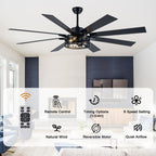 Farmhouse 72 Inch Caged Down Rods Ceiling Fan with Light Reversible Quiet DC Motor 6-Speed Ceiling Fan with Light Retro Remote Control Timming Ceiling Fan with Light Suit for Living Room, Bedroom, Kitchen