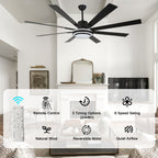 72 Inch Modern Black/Gold/Chrome Ceiling Fan with Dimmable LED Light and Remote Control, 6 Speeds DC Motor Reversible Extra Large Ceiling Fan