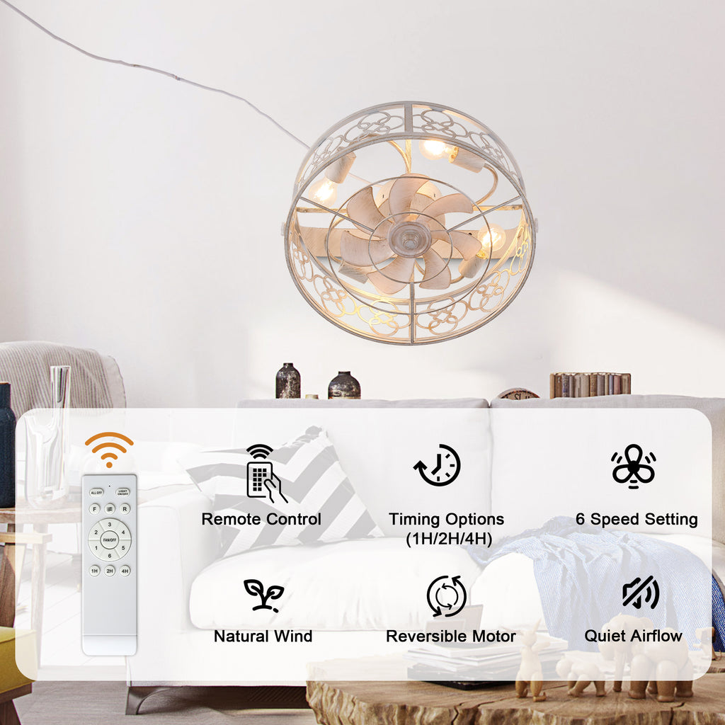 DC2036-BellaDepot 23" Metal Caged Ceiling Fan with Remote Control, Wall Mounted or Ceiling Mounted Fan with Bulb Base