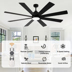 72 Inch Black Modern Ceiling Fan with LED Light and Remote, 6 Speeds DC Motor Reversible Extra Large Ceiling Fan for Living Room