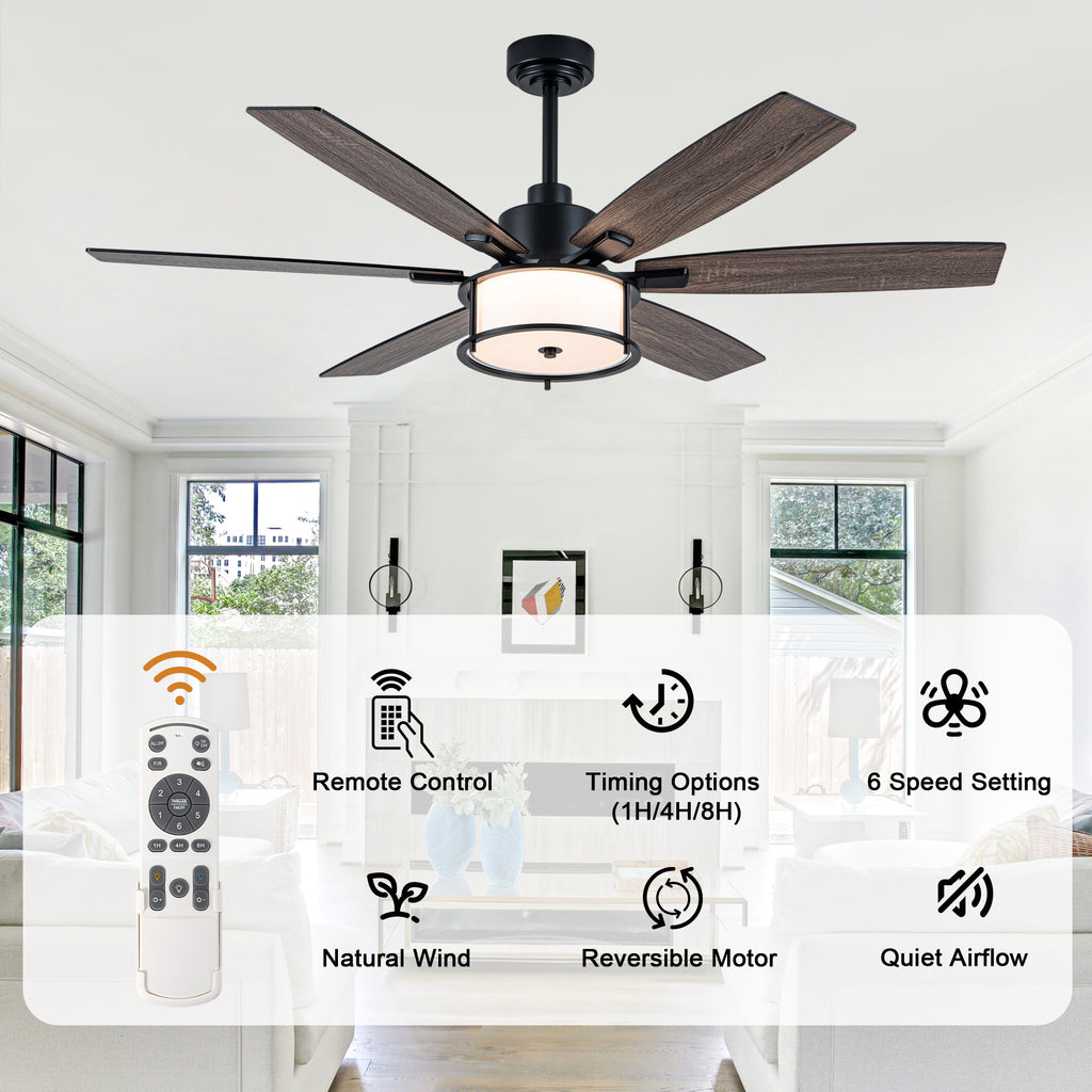 60 Inch Black Farmhouse Large Ceiling Fan with Dimmable 3CCT LED Light and Remote, 6 Speeds DC Motor Reversible Ceiling Fan for Large Rooms